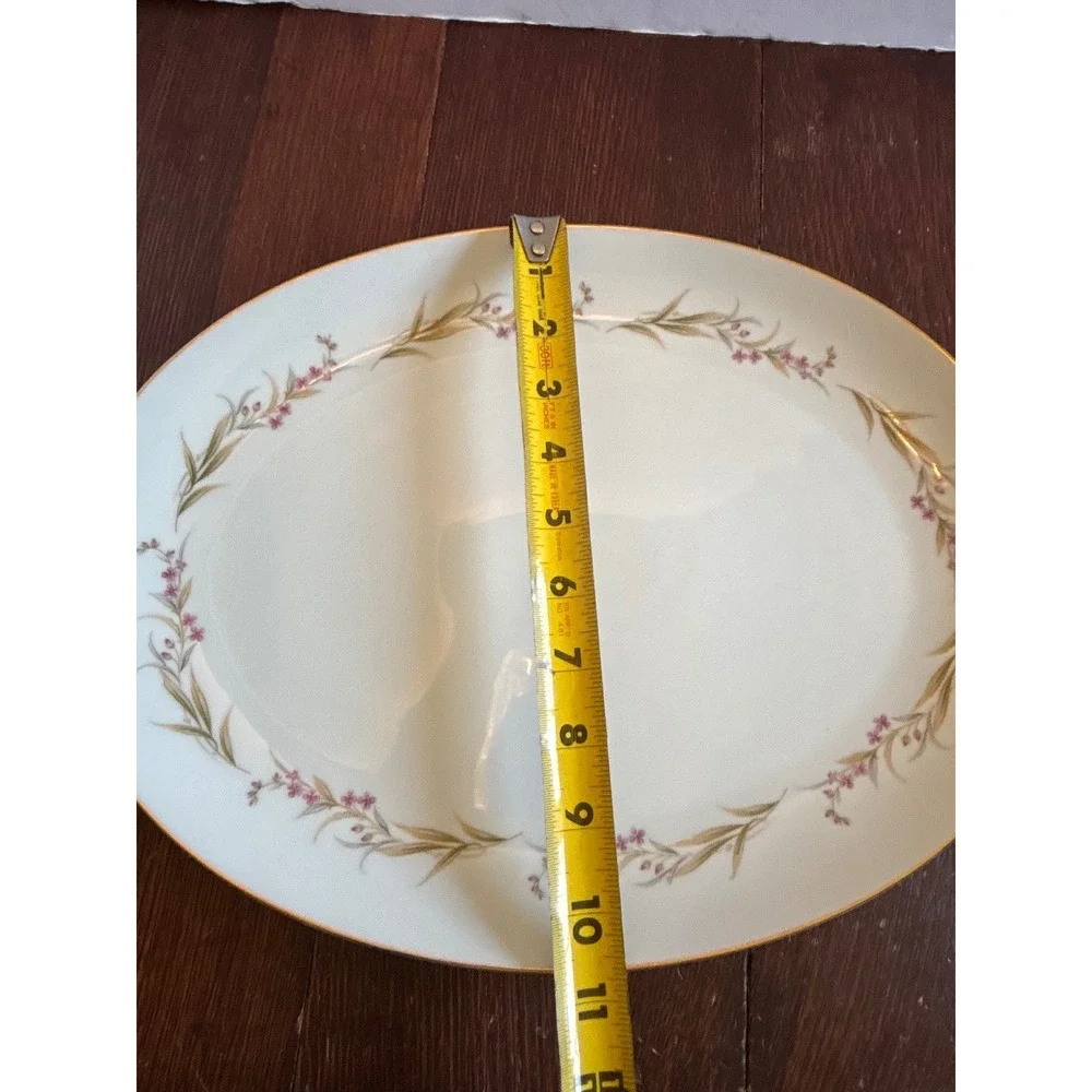 Prestige Fine China Japan Oval Serving Platter Pink Floral Gold Rim 14 Inch